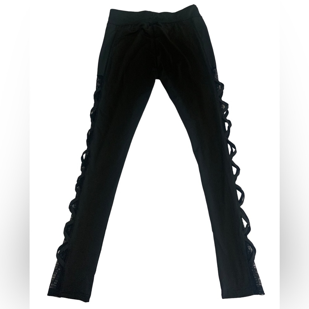 NWT Black Crisscross Mesh Leggings-Size L/XL - Picture 3 of 15